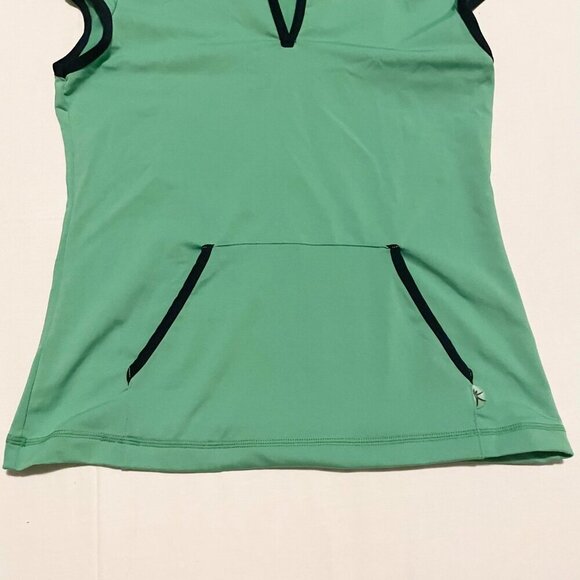Danskin Now Womens Size Small Green Pullover Short Cap Sleeve Vneck Hoodie - Picture 3 of 16